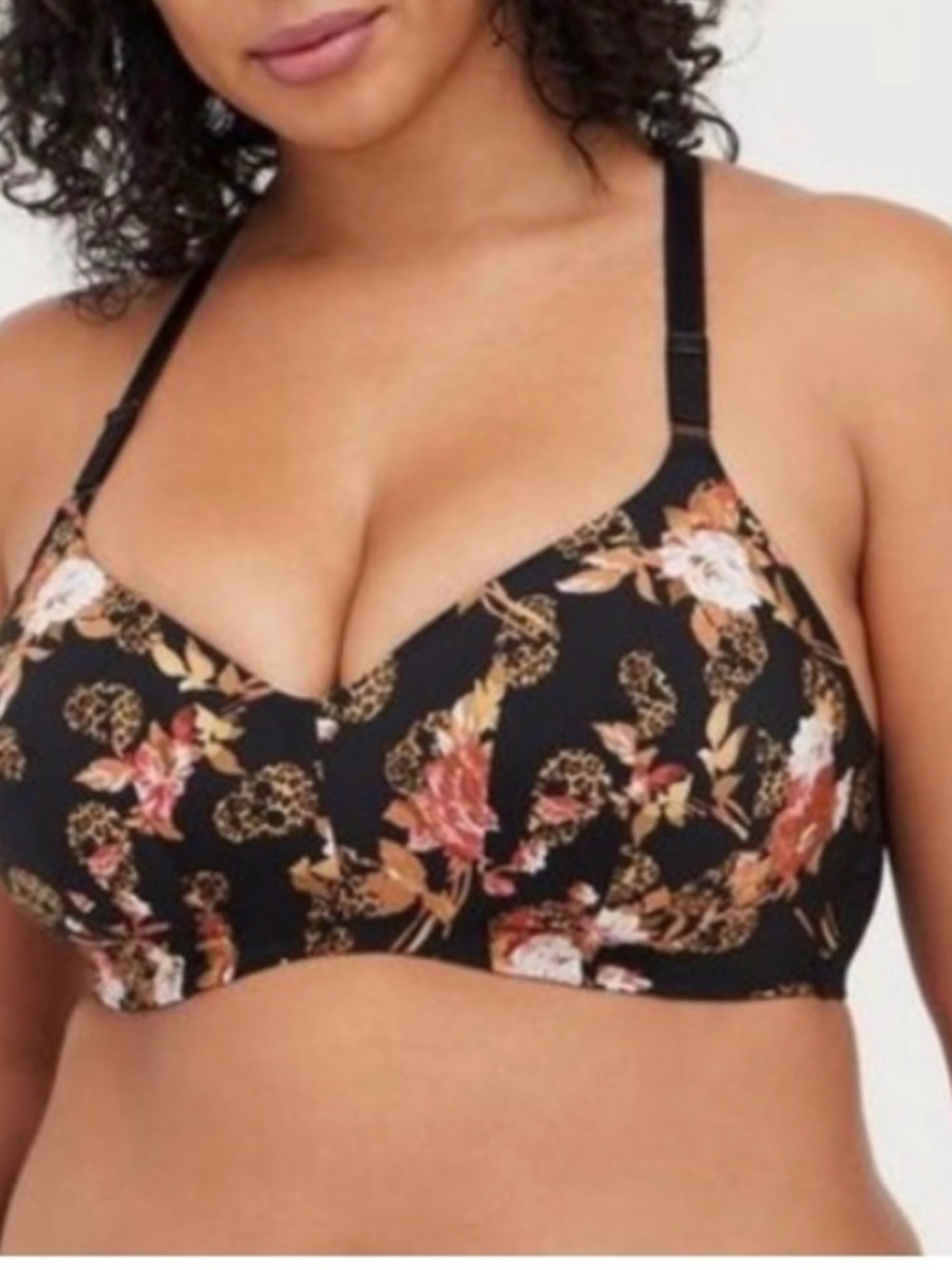 EUC Torrid Racer Back Lightly Padded Bra w/ Leopard Skulls & Floral Design 44D